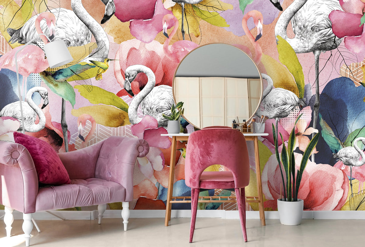 Behang Flamingo Black Bliss | 388 cm B x 280 cm H | brede banen