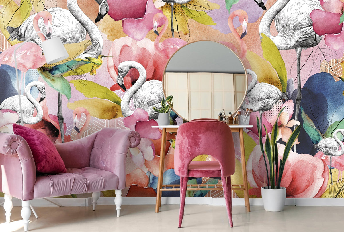 Behang Flamingo Black Bliss | 388 cm B x 280 cm H | textiellook