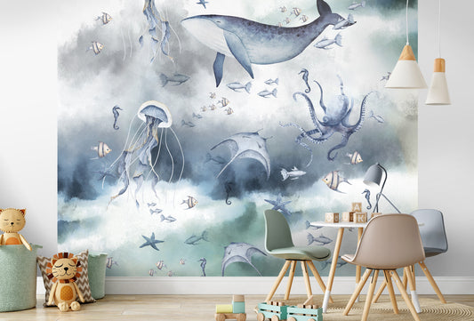 Behang Kai Ocean Blue | 291 cm B x 280 cm H | smalle banen
